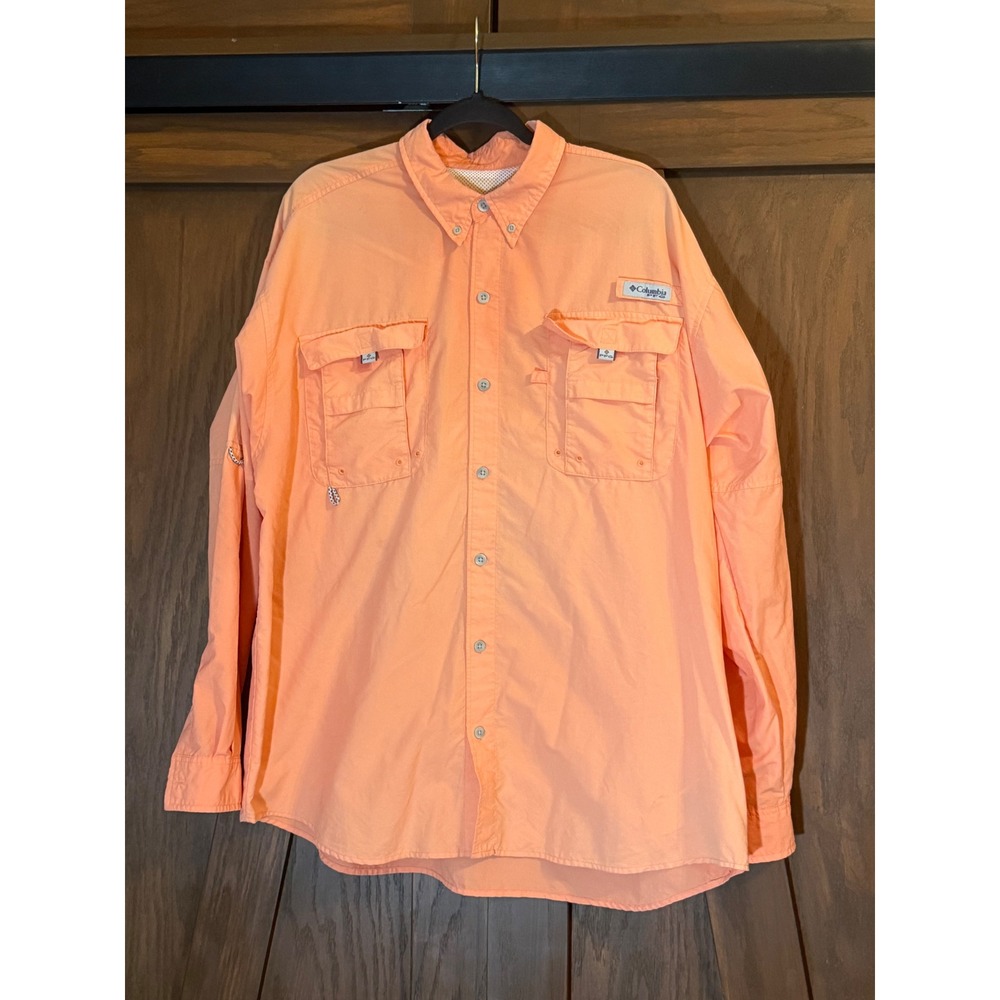 Columbia Bahama PFG Shirt Mens 2XL Orange Long Sleeve Tamiami Fishing Gear